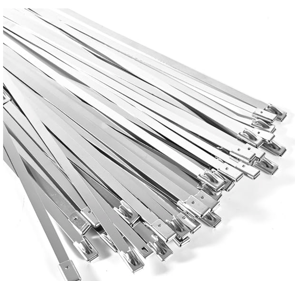 100-Pack Metal Zip Ties 11.8 inch, Heavy Duty 304 Stainless Steel Self-Locking Cable Ties